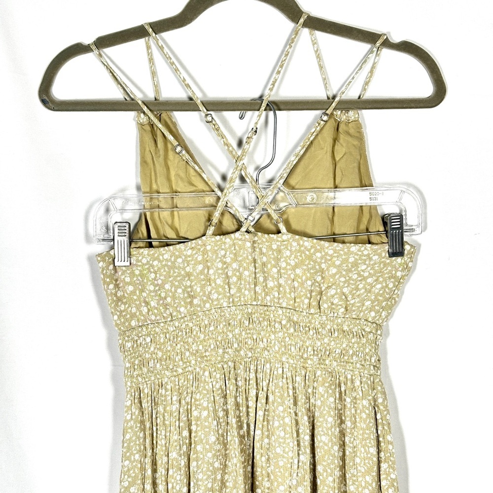 Abercrombie & Fitch Floral Viscose Maxi Dress Olive Green Smocked Strappy XS - Picture 5 of 9